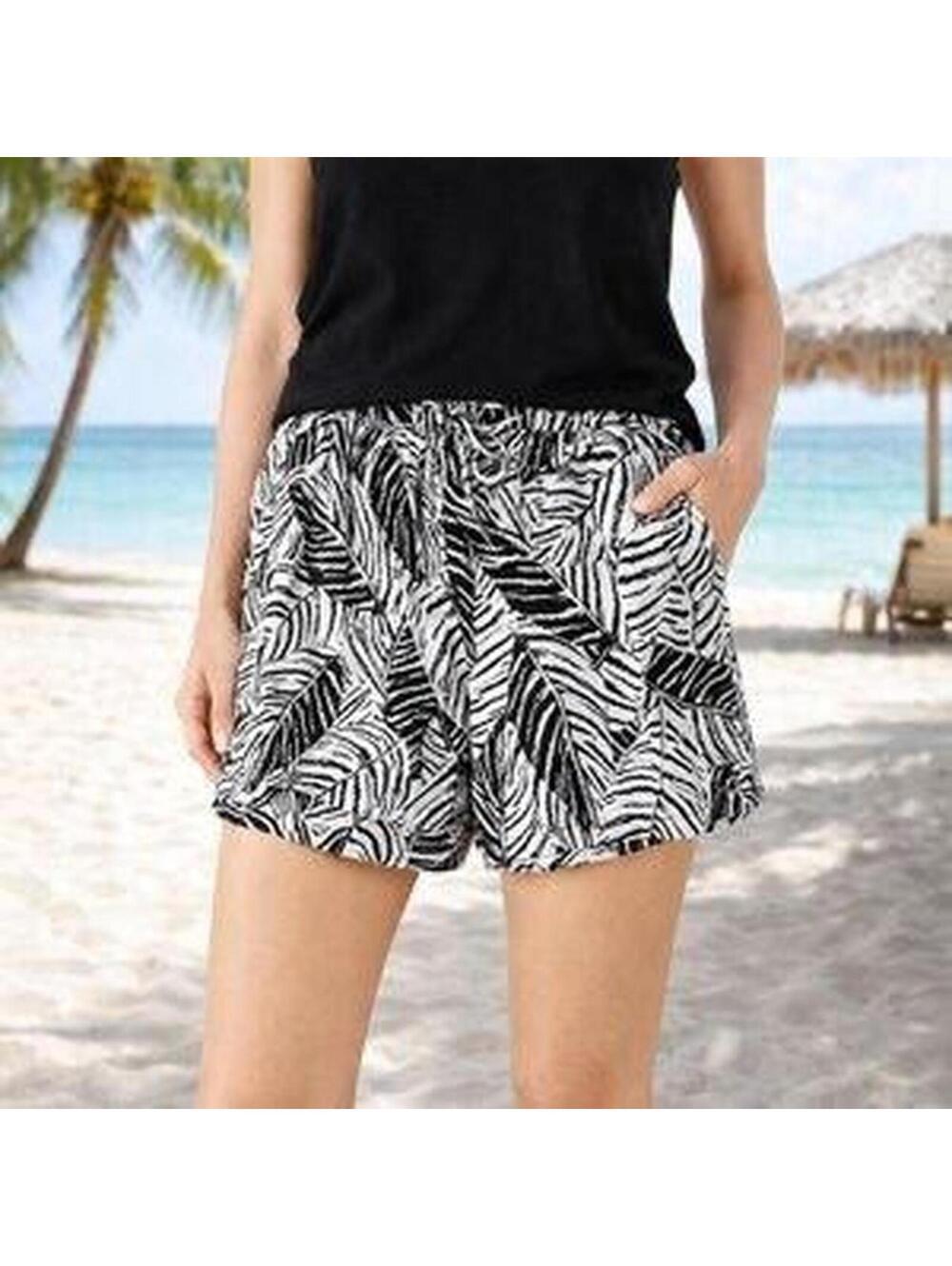 Cynthia Rowley Black and White Leaf Print Shorts